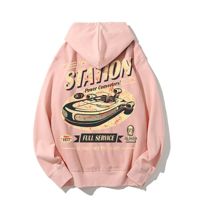 Classic Printed Back Cotton Hoodie with a Fictitious Location Design