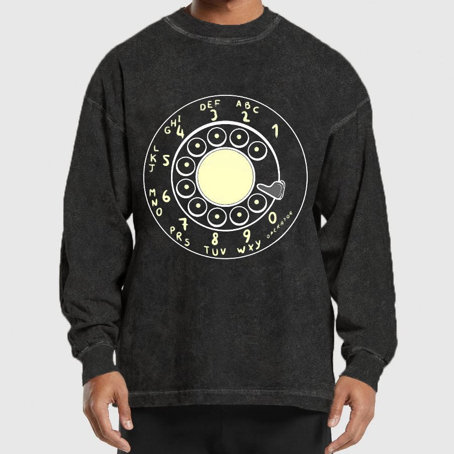 Rotary Dial Vintage Funny Nerd Washed Long Sleeve Tee