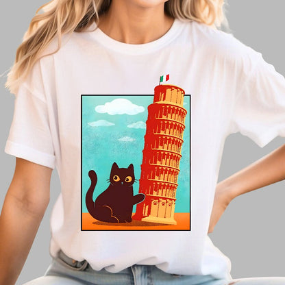 Purrfectly Tilted Funny Cat Geek T-Shirt