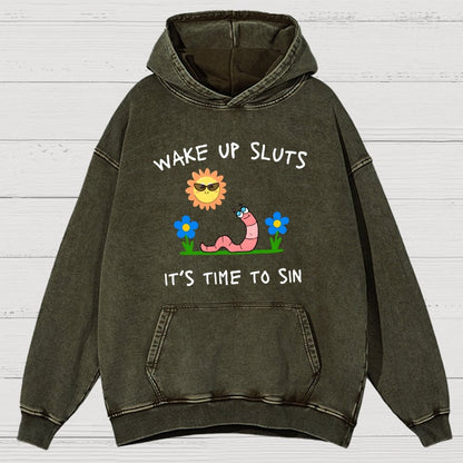 Wake Up Sluts Vintage Distressed Hoodie