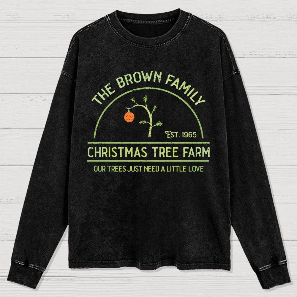 Vintage Christmas Tree Farm Washed Long Sleeve Tee