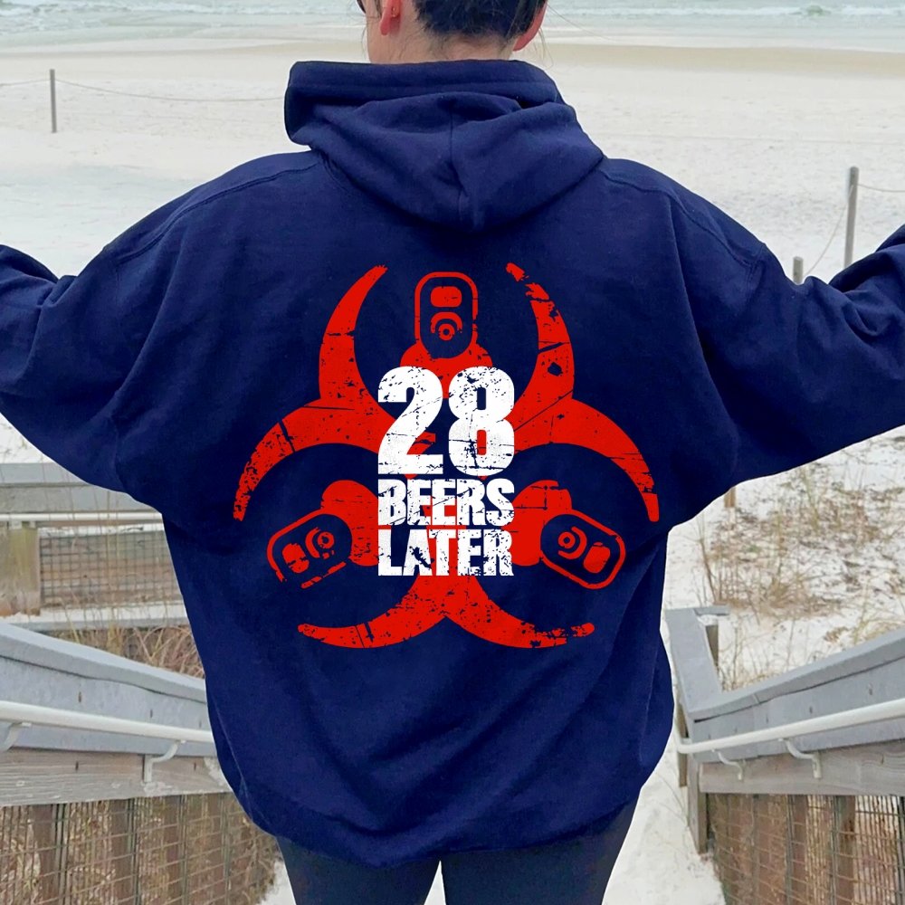 28 beers later Printed Back Unisex Cotton Hoodie