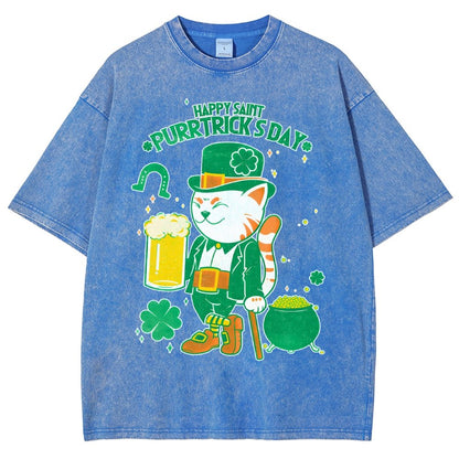 Cat St. Patrick's Day Vintage Distressed T-shirt
