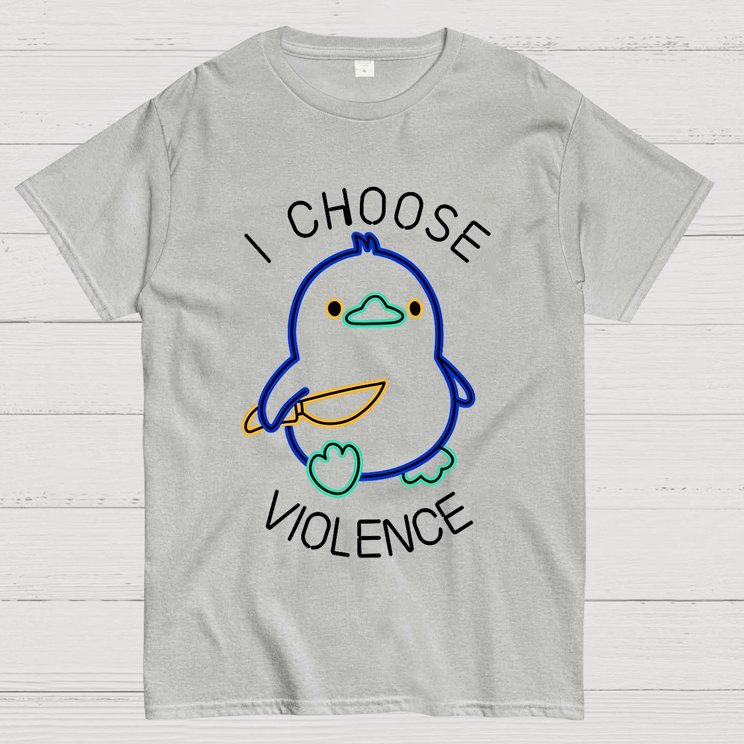 I Choose Violence Neon Funny Duck Geek T-Shirt