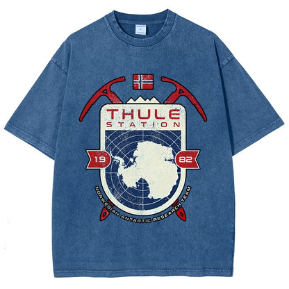 Vintage Distressed T-shirt with a Mysterious Station