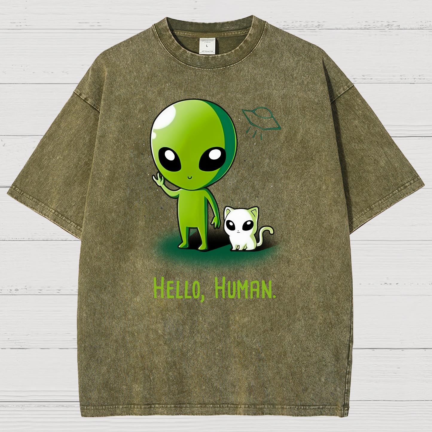 Hello, Human！！Vintage Distressed T-shirt