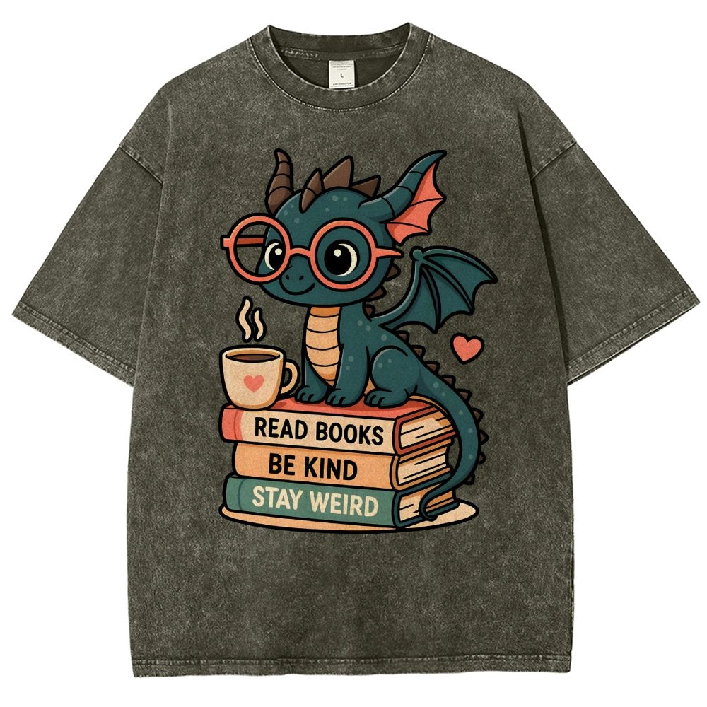 Dragons and Books - Kind and Weird Vintage Distressed T-shirt