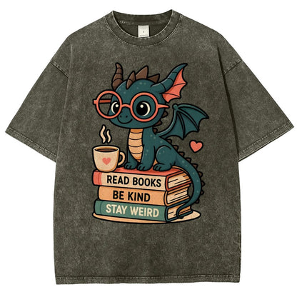 Dragons and Books - Kind and Weird Vintage Distressed T-shirt