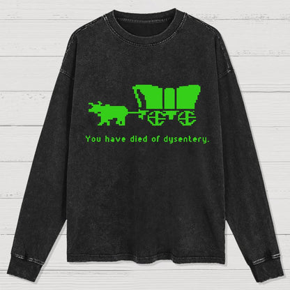 Oregon Trail T Shirt You Have Died of Dysentery Washed Long Sleeve Tee