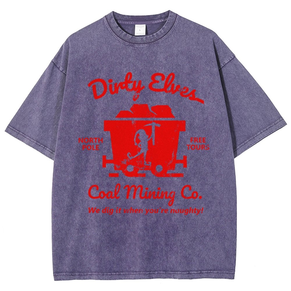 Dirty Elves Coal Mining Company Christmas Humor Vintage Distressed T-shirt