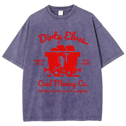 Dirty Elves Coal Mining Company Christmas Humor Vintage Distressed T-shirt