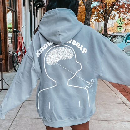 Vintage Mental Health Matters Graphic Print Printed Back Cotton Hoodie