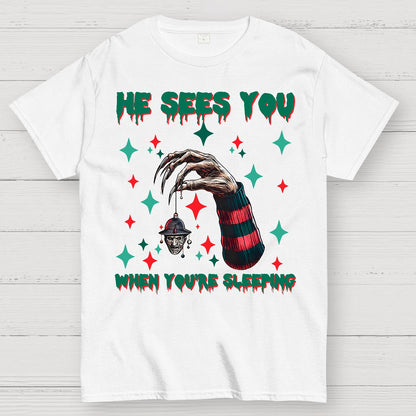 Horror Christmas He Sees You When You Are Sleeping Geek T-Shirt