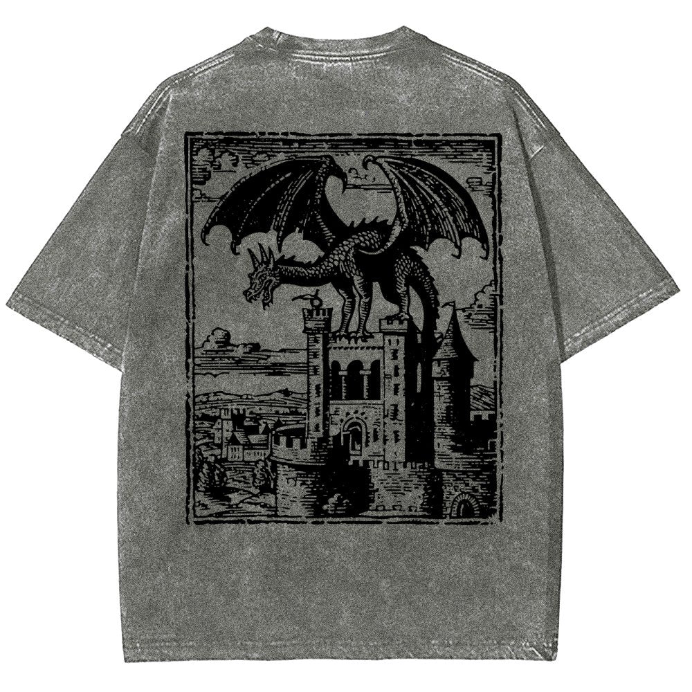 Dragon Vintage Dark Art Graphic Washed T-Shirt