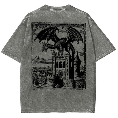Dragon Vintage Dark Art Graphic Washed T-Shirt