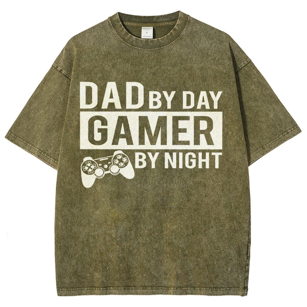 Dad By Day Gamer By Night Vintage Distressed T-shirt