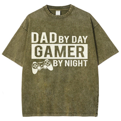 Dad By Day Gamer By Night Vintage Distressed T-shirt
