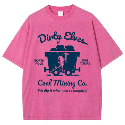 Dirty Elves Coal Mining Company Christmas Humor Vintage Distressed T-shirt