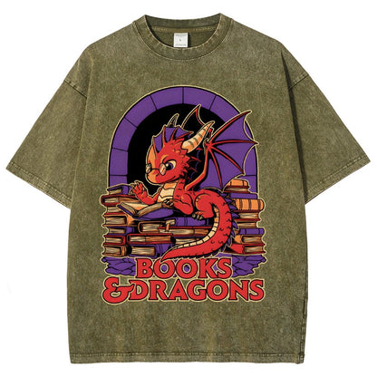 Books and Dragons Vintage Distressed T-shirt
