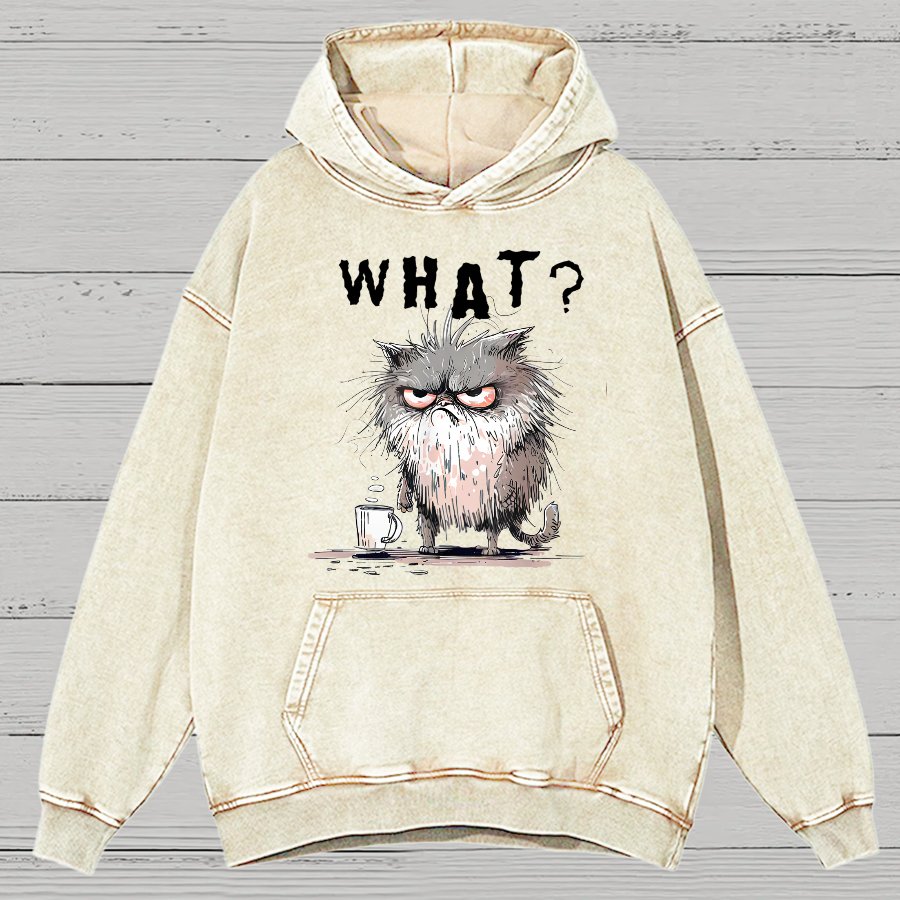 Bad Temper Feline With Coffee Grumpily Catty Funny Vintage Distressed Hoodie