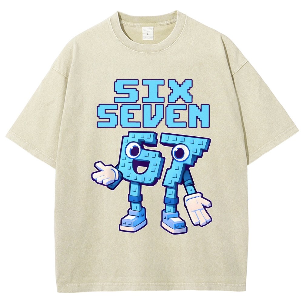 Six Seven Ice Cream Drip 67 Meme Gen Alpha Slang Vintage Distressed T-shirt
