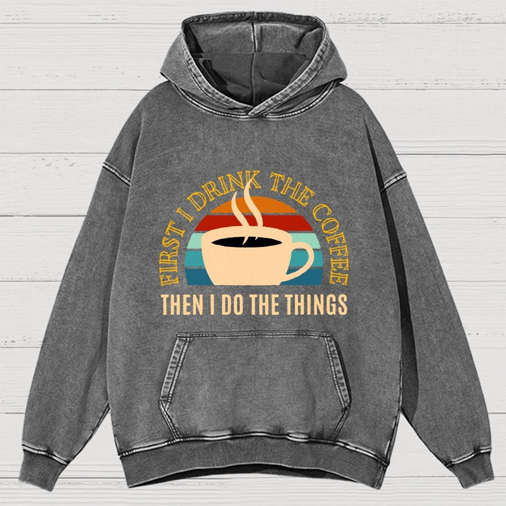 First The Coffee Vintage Distressed Hoodie