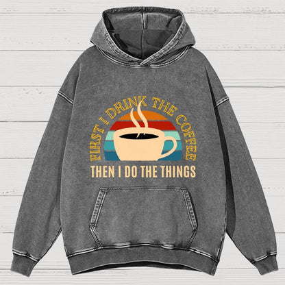 First The Coffee Vintage Distressed Hoodie