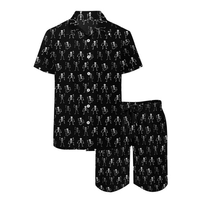 Skeleton Man Dancing Print Hawaiian Shirt Set