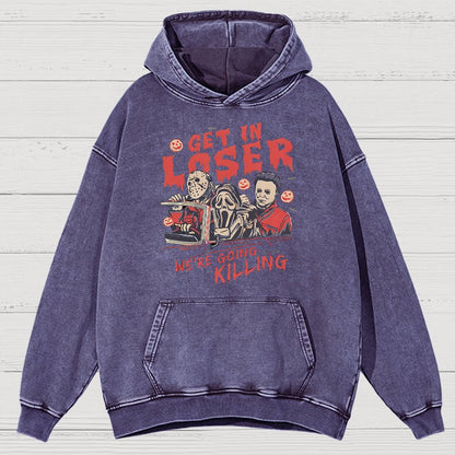 Get In Loser Halloween Vintage Distressed Hoodie