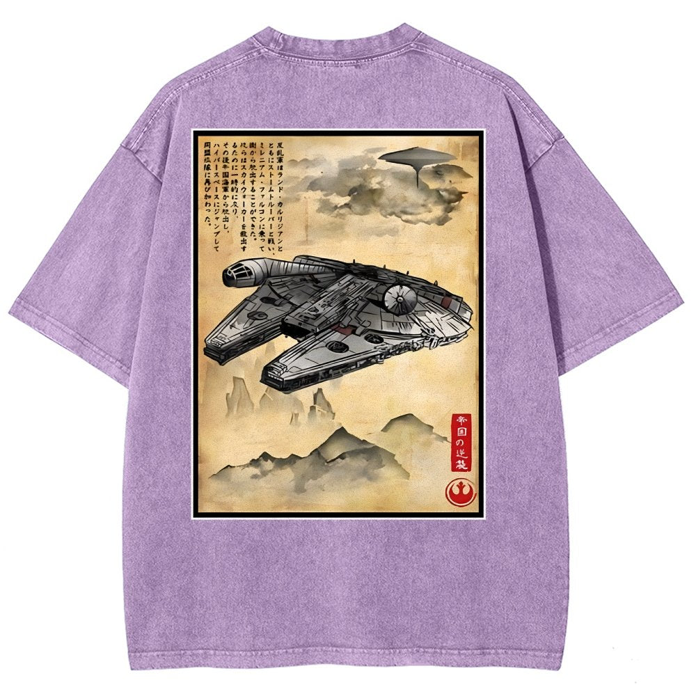 Escape from Sky City woodblock Back Print Washed T-Shirt