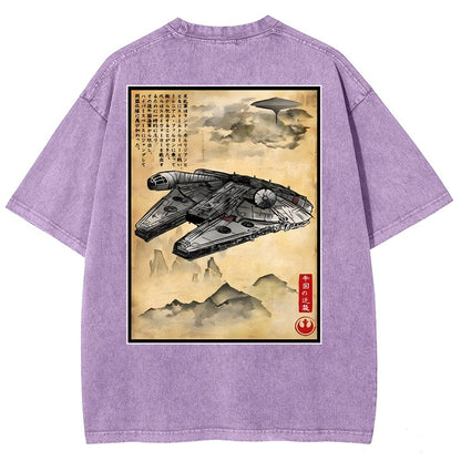 Escape from Sky City woodblock Back Print Washed T-Shirt