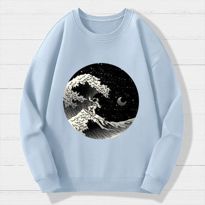 Astronaut Surfing Kanagawa Wave Geek Cotton Sweatshirt