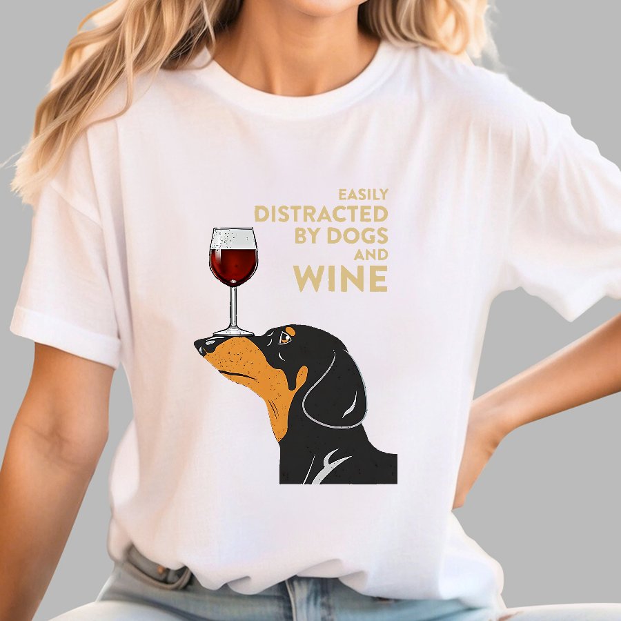Easily Distracted By Dogs And Wine Geeky T-Shirt