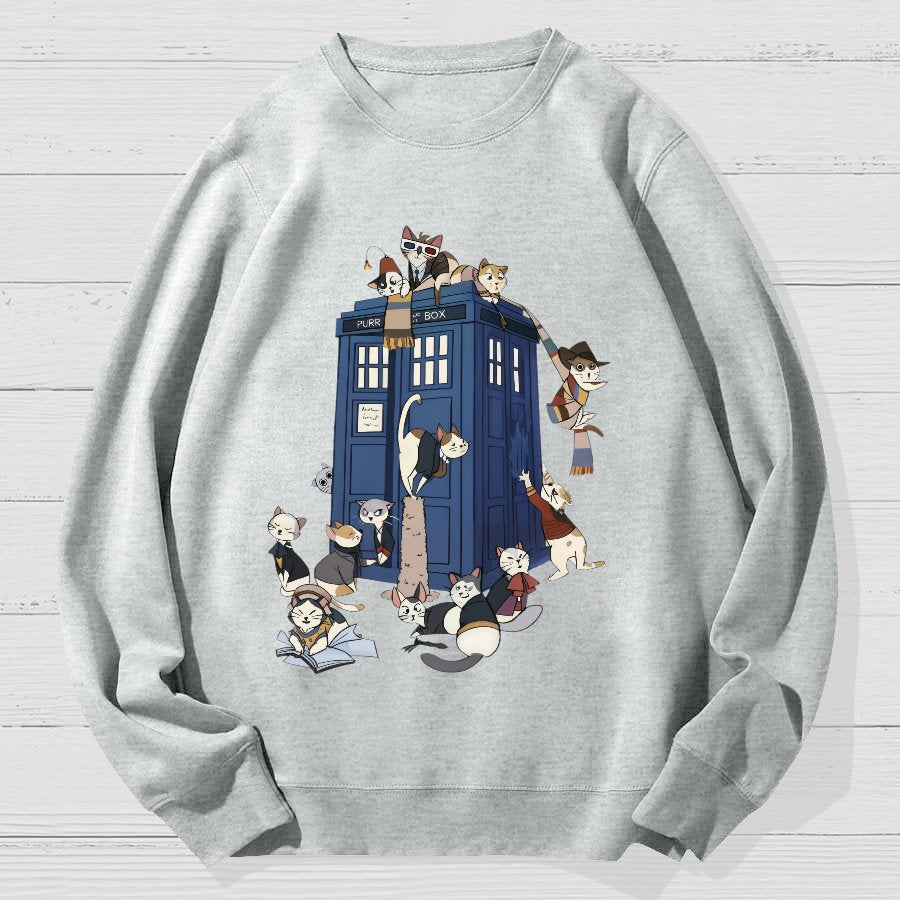 Cats Take Over The Phone Booth Geek Cotton Sweatshirt