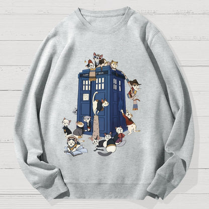 Cats Take Over The Phone Booth Geek Cotton Sweatshirt