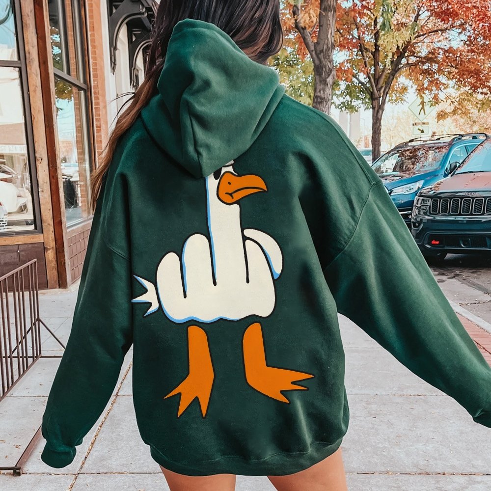 Rude Seagull Design Funny Printed Back Cotton Hoodie