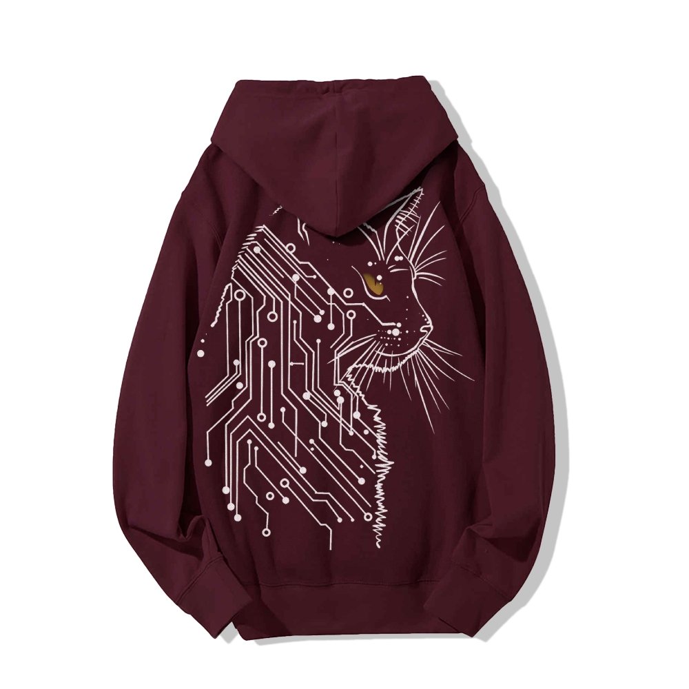 Cat Printed Back Cotton Hoodie