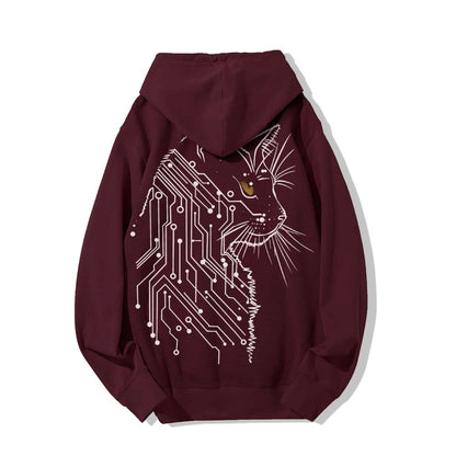Cat Printed Back Cotton Hoodie