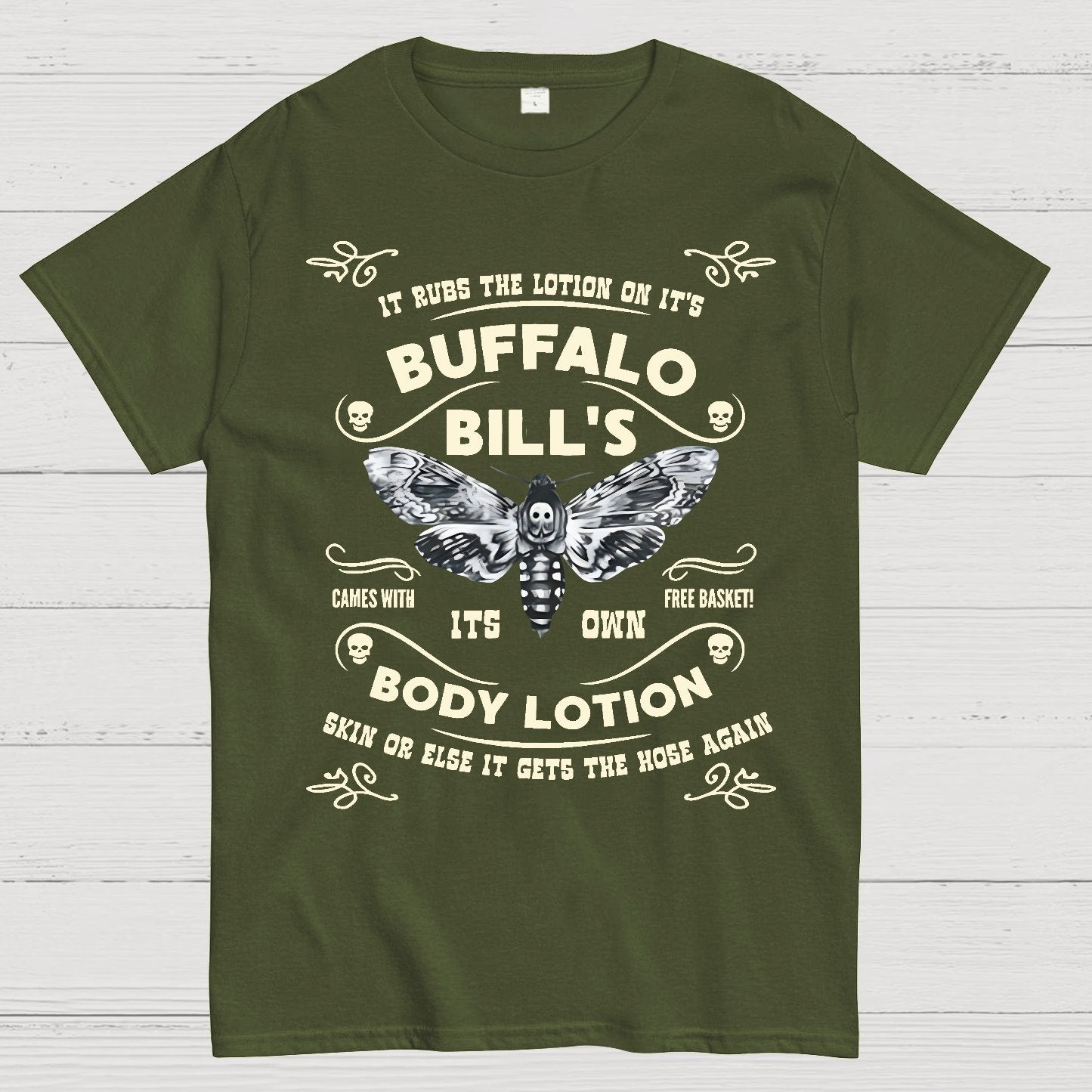 Mysterious Goth Body Lotion Deaths Head Moth Horror Geek T-Shirt
