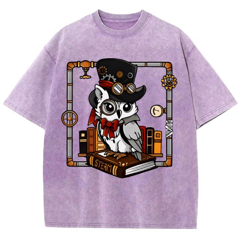 Steampunk Owl Vintage Distressed T-shirt
