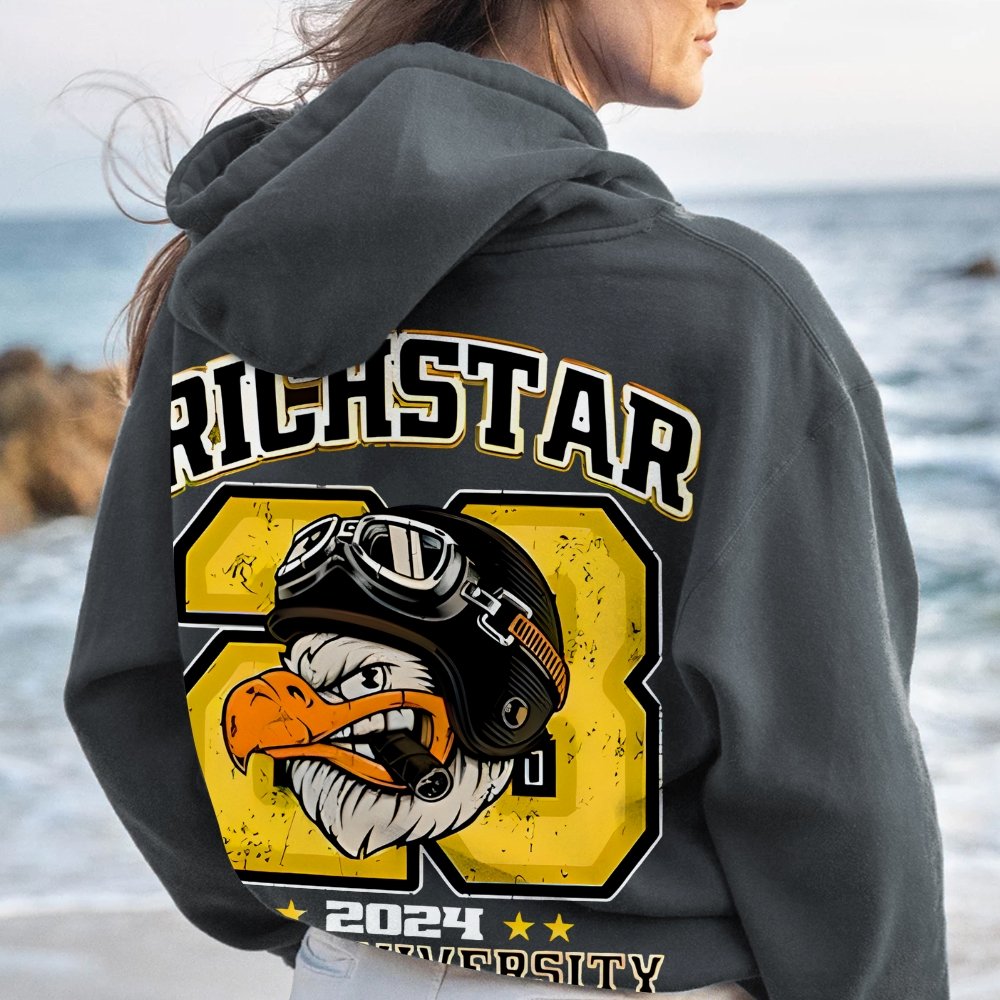 Vintage Rich Star Graphic Print Printed Back Cotton Hoodie