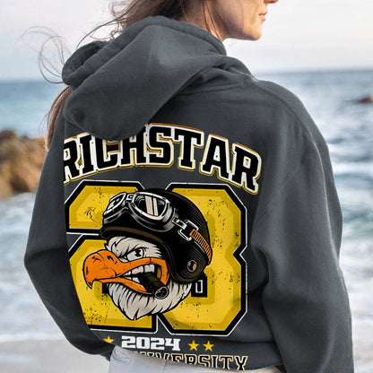 Vintage Rich Star Graphic Print Printed Back Cotton Hoodie