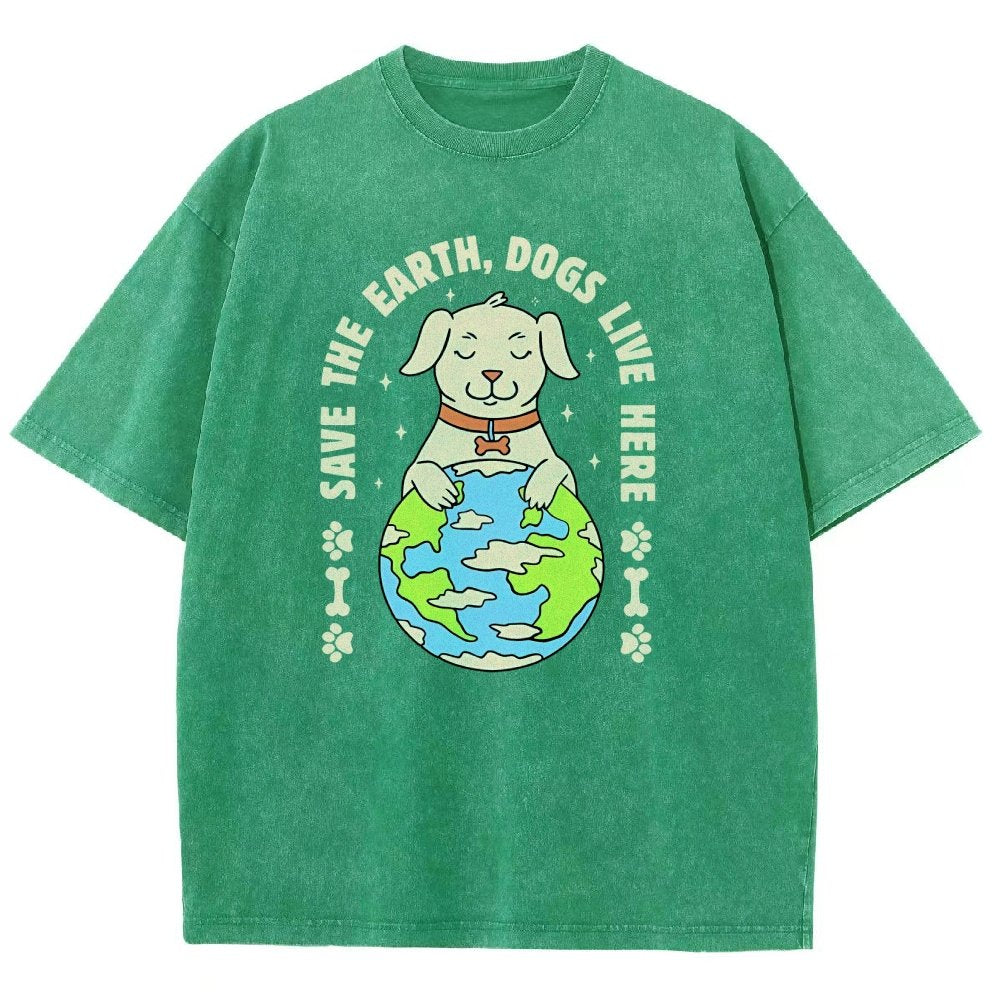Save The Earth Dogs Live Here Vintage Distressed T-shirt