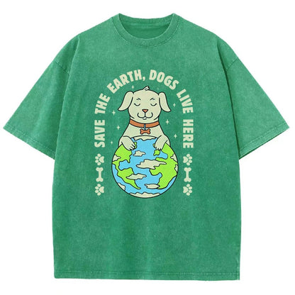 Save The Earth Dogs Live Here Vintage Distressed T-shirt
