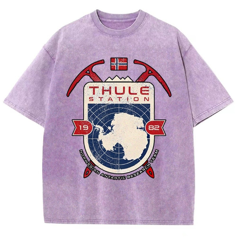 Vintage Distressed T-shirt with a Mysterious Station