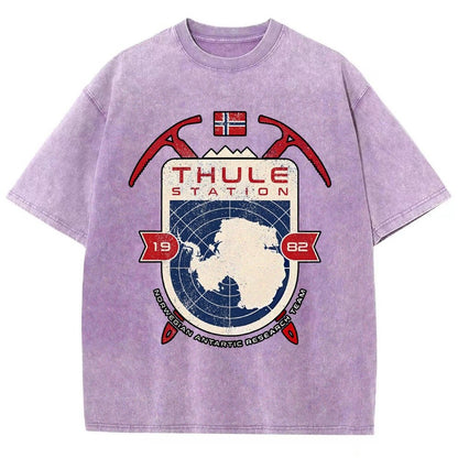 Vintage Distressed T-shirt with a Mysterious Station