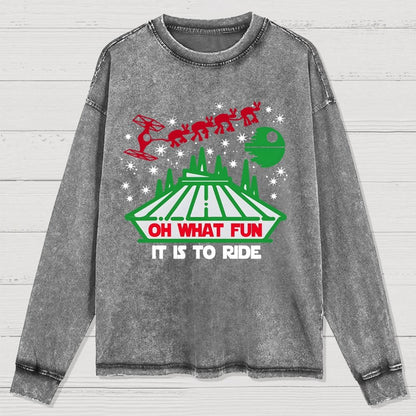 Oh！What Fun It Is To Ride Christmas Washed Long Sleeve Tee