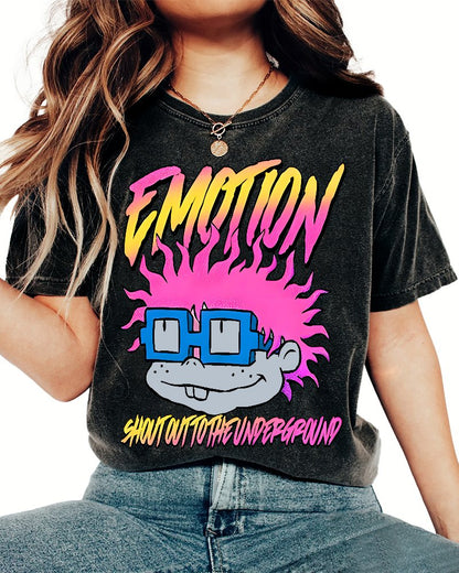 Cartoon Monster Graphic Print Vintage Distressed T-shirt