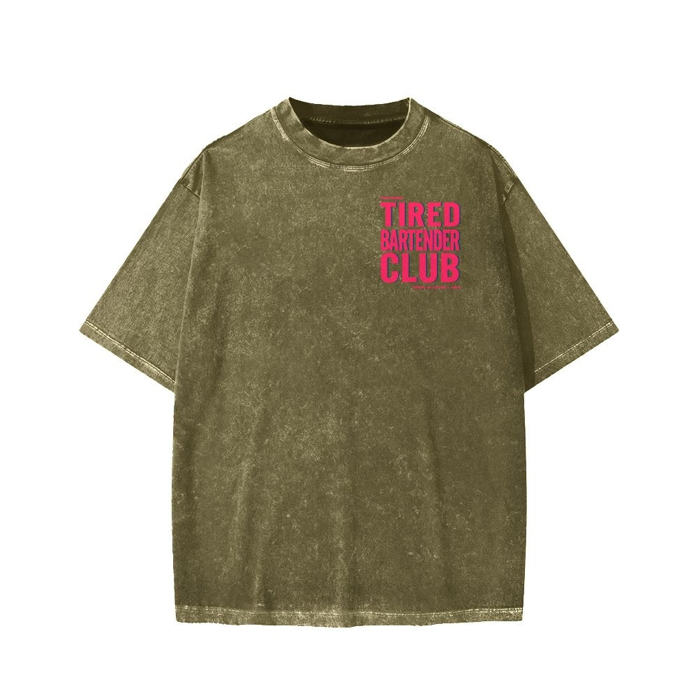 Tired Server Club Front And Back Printing Washed T-shirt