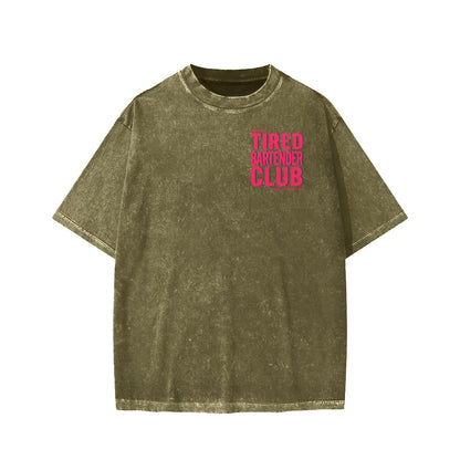Tired Server Club Front And Back Printing Washed T-shirt